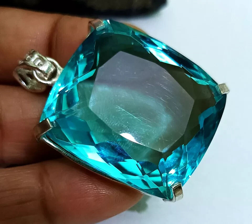 124.10 Ct Certified Natural Blue Topaz 925 Solid Silver Pendant Loose Gemstone