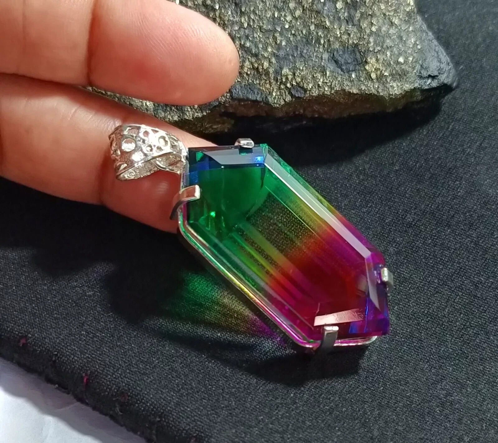 Multi-Color Loose Natural 102.20 Ct Tourmaline Pendant 925 Solid Silver Gemstone