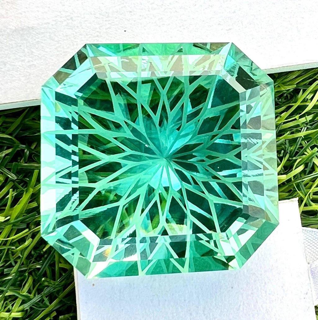 GIE Certified Natural Brazilian 100 Ct Asscher Cut Green Topaz Loose Gemstone