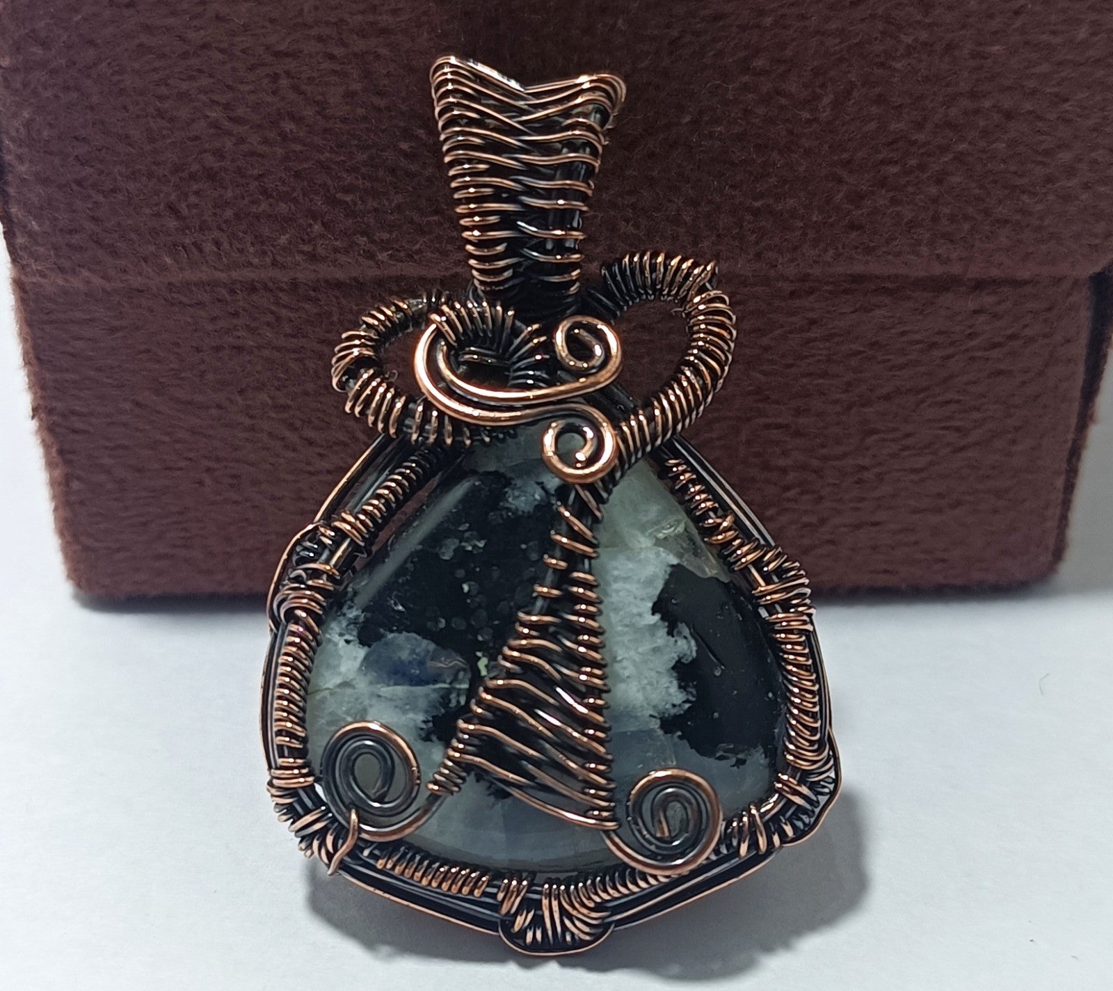92.55 Ct GIE Certified Copper Zebra Wire Wrapped Handmade Pendant Gift For Mom