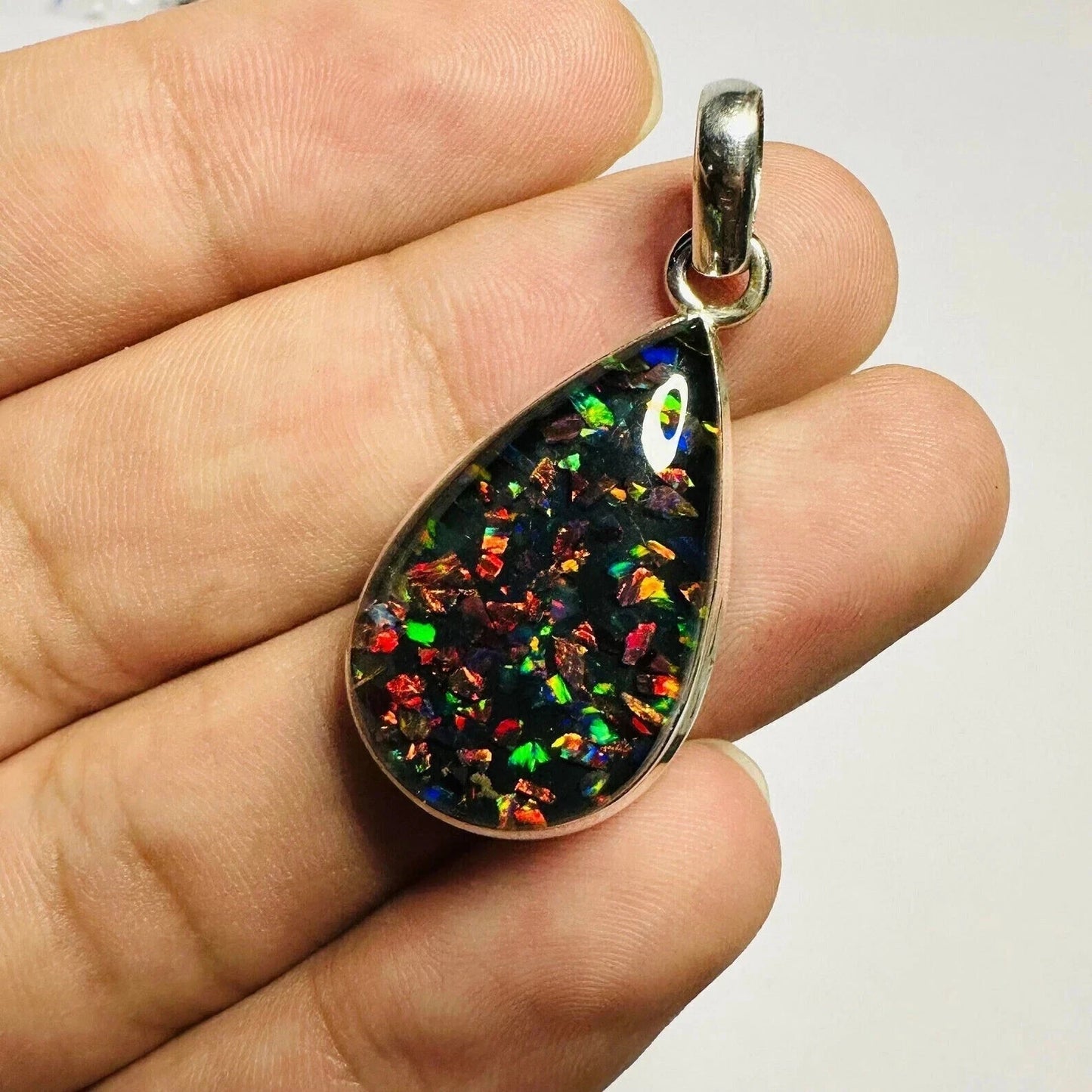 Sterling Silver Triplet Pear Opal Gemstone Handmade Pendant Jewelry 15.45 Ct