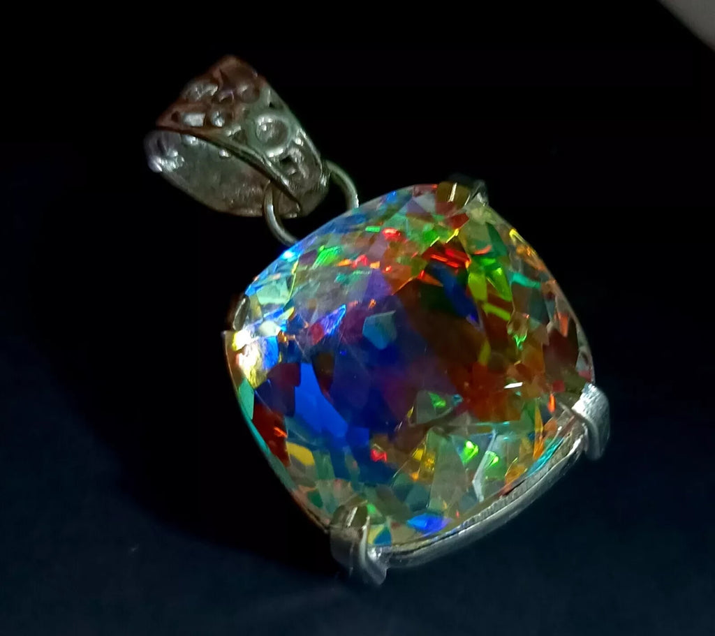 49.25 Ct Natural Cushion Mystic 925 Solid Silver Rainbow Pendant Loose Gemstone