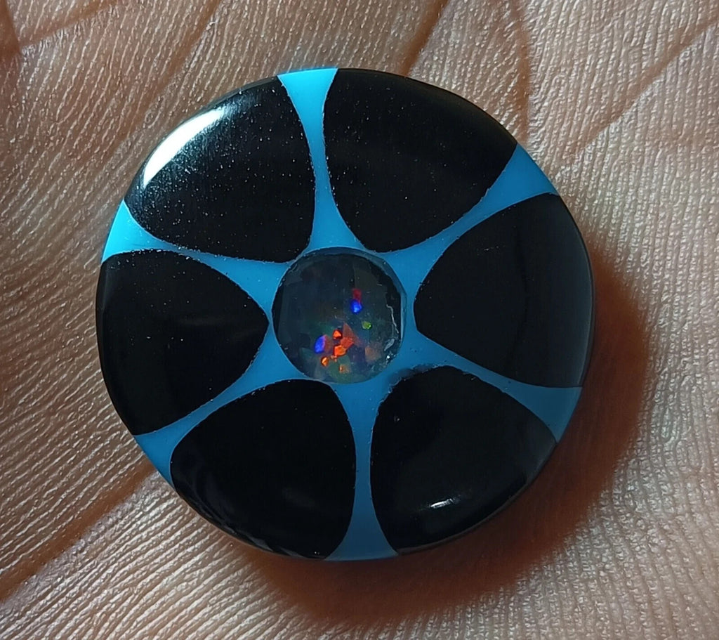 22.80 Ct Black &Blue Onyx Trapiche Fire Opal Inside Round Cut Loose Gemstone