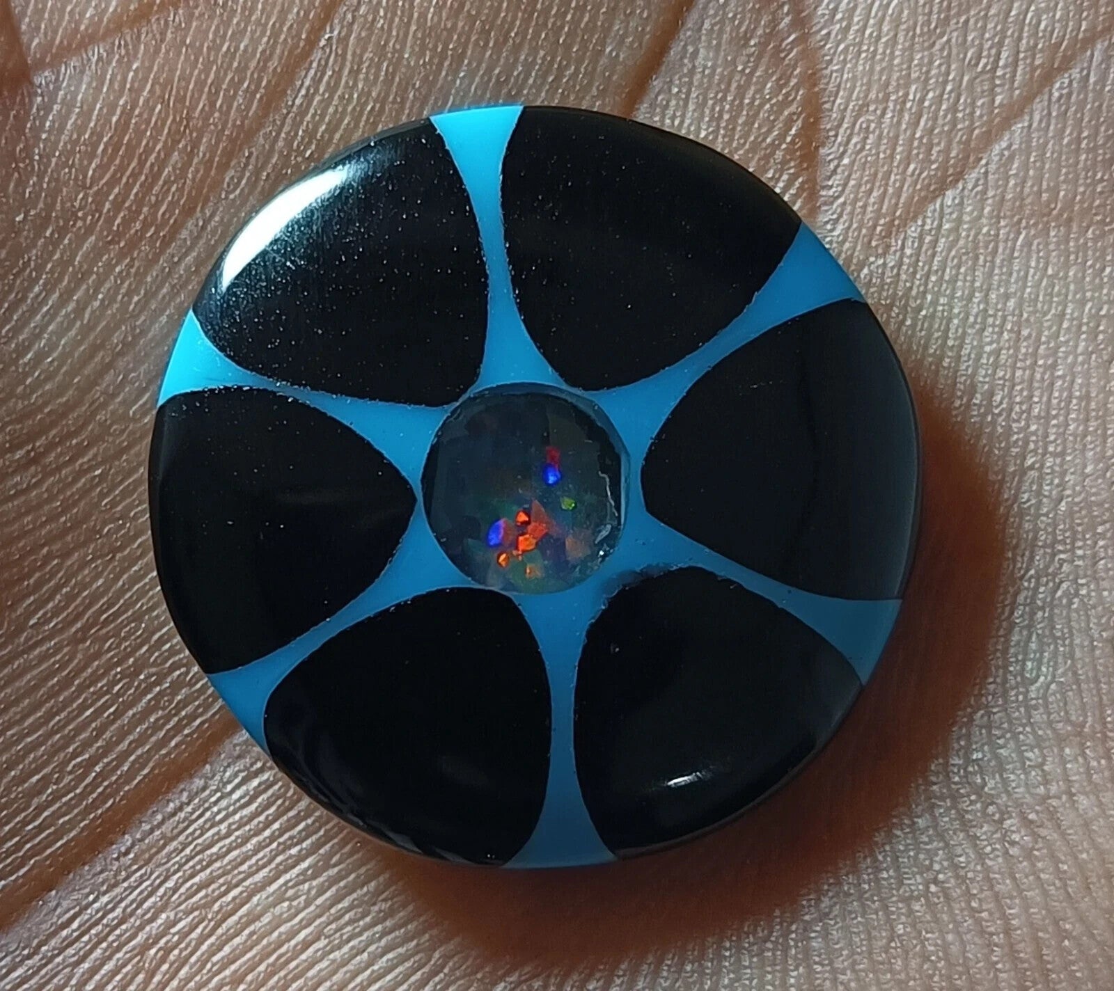 22.80 Ct Black &Blue Onyx Trapiche Fire Opal Inside Round Cut Loose Gemstone