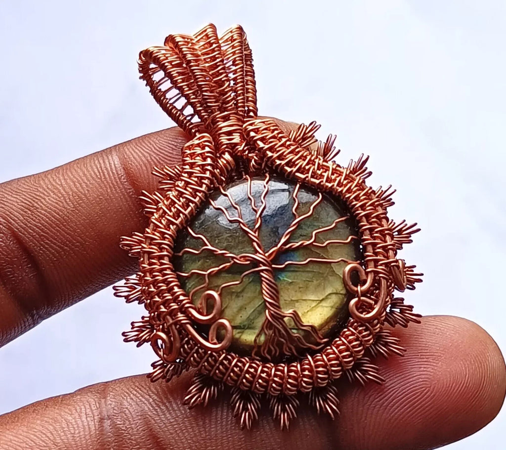 Gift For Her Copper Labradorite Jewelry Wire Wrapped Tree Of Life Pendant 110 Ct