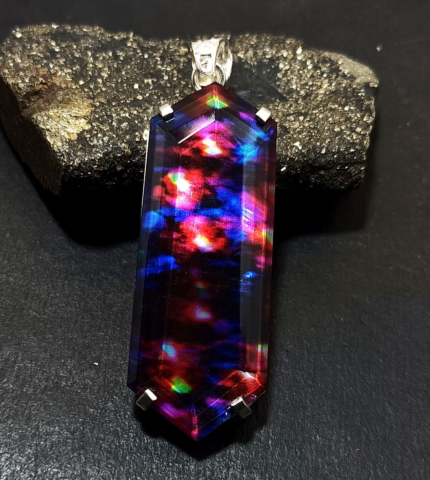 Certified Fancy Cut  96.95 Ct Natural Ammolite  Solid Silver Pendant Gemstone