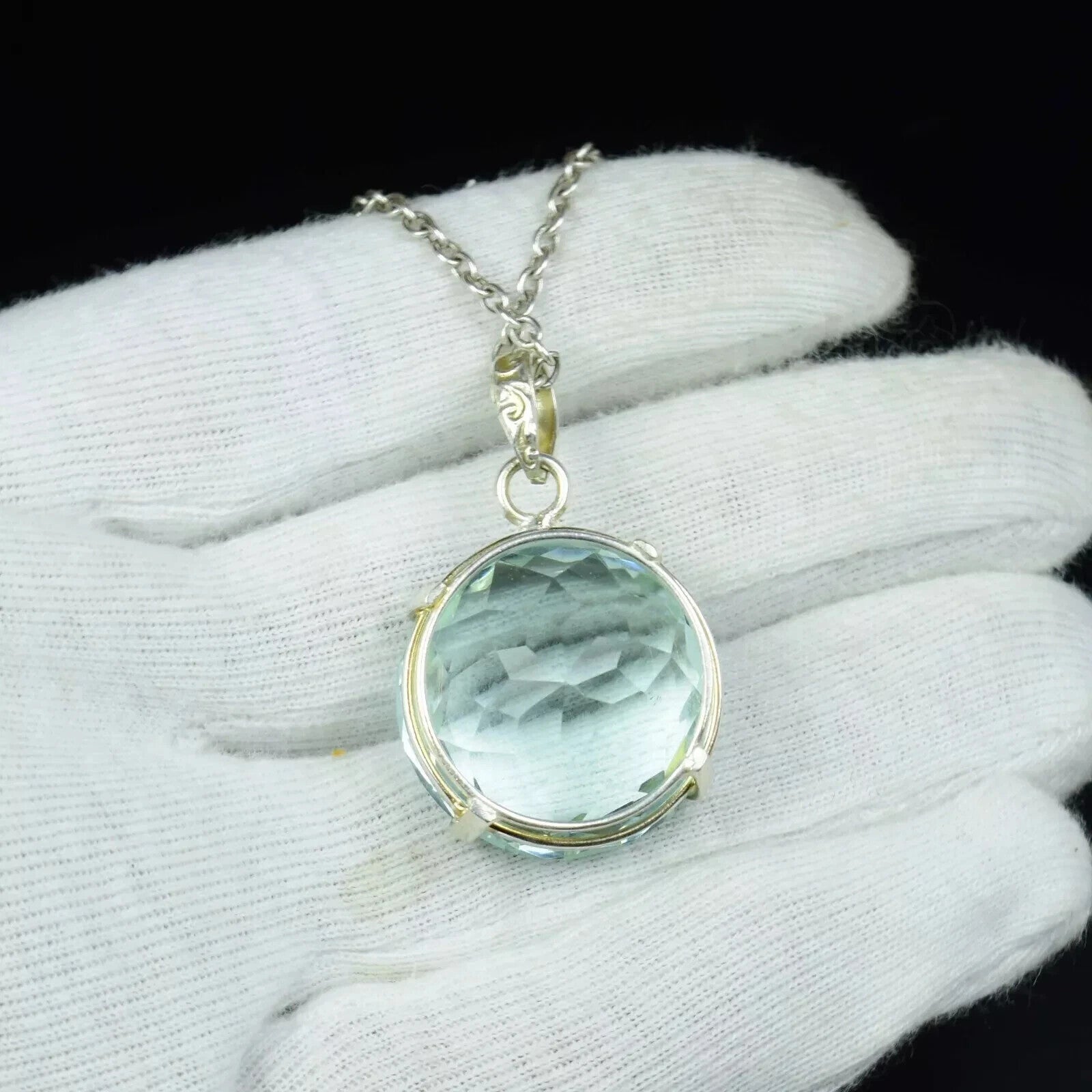 70 CT Aqua Blue Topaz Round Cut Pendant Necklace 925 Sterling Silver Round