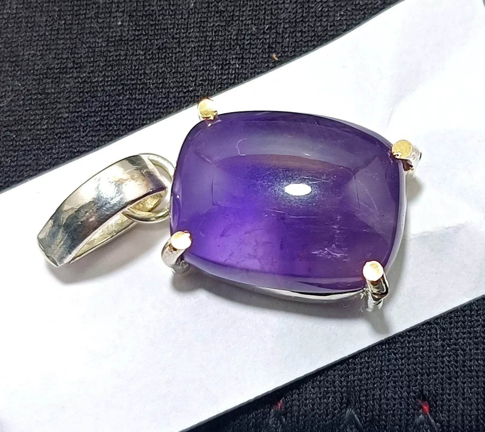 Flawless Natural PURPLE Amethyst 24.90 Ct Sterling Silver Cabochon A++ Pendant