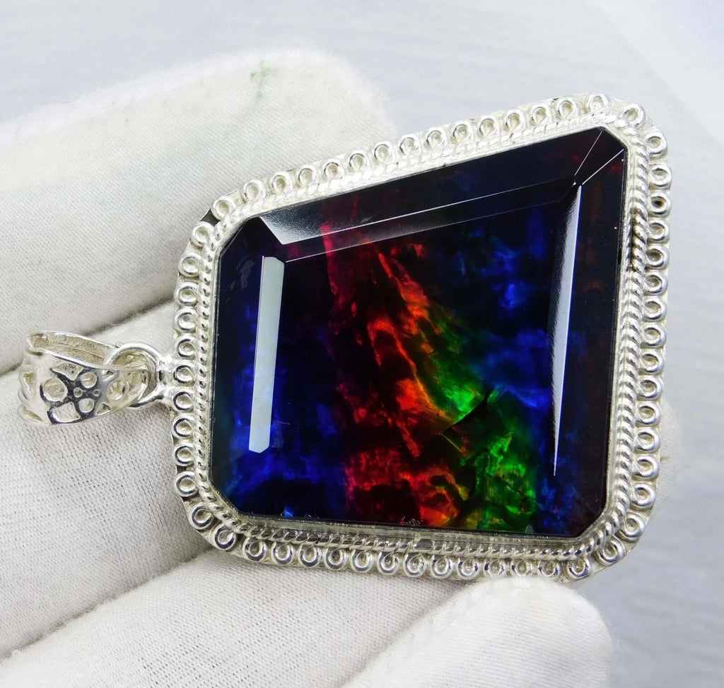 90.40 Ct Natural Canadian Ammolite Pendant Sterling Silver Setting Gemstone