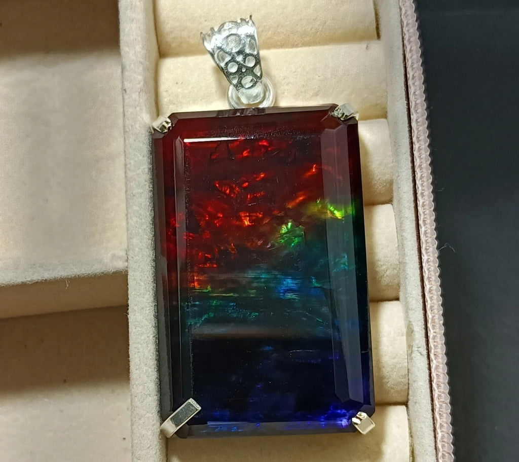 Certified 98.70 Ct Natural Ammolite 925 Solid Silver Rainbow Pendant Gemstone