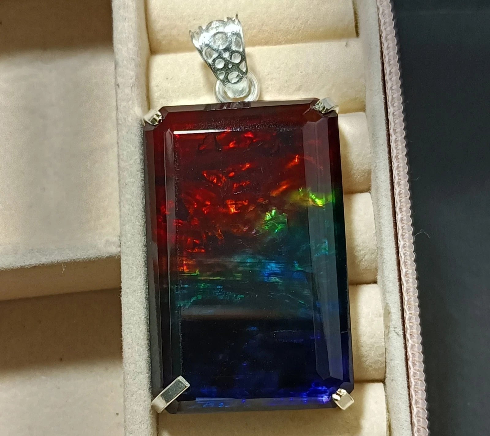 Certified 98.70 Ct Natural Ammolite 925 Solid Silver Rainbow Pendant Gemstone