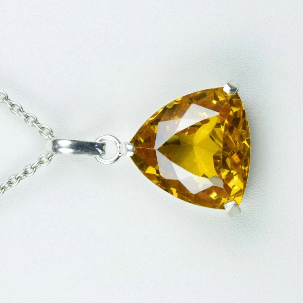 50 Ct Lemon Topaz Trillion Gemstone Sterling Silver Handmade Certified Pendant