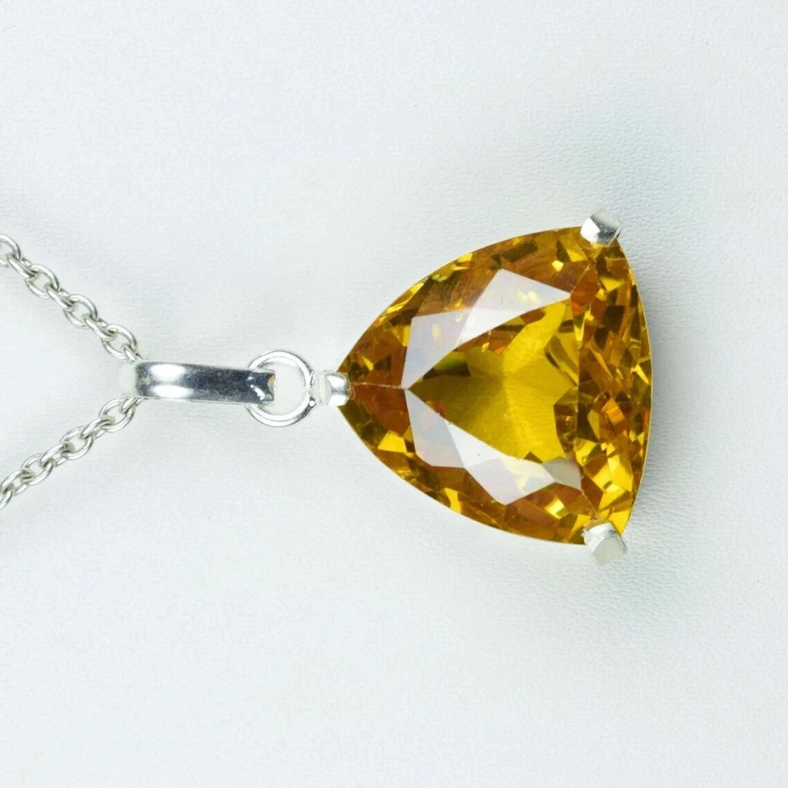 50 Ct Lemon Topaz Trillion Gemstone Sterling Silver Handmade Certified Pendant