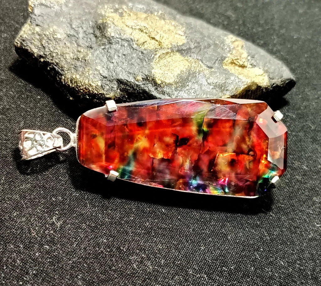 Certified 92.50 Ct Natural Ammolite 925 Solid Silver Rainbow Pendant Gemstone
