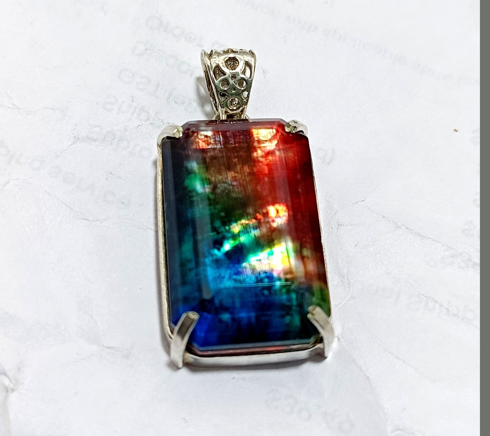 Certified 65.05Ct Natural Ammolite 925 Silver Emerald Cut Pendant Loose Gemstone