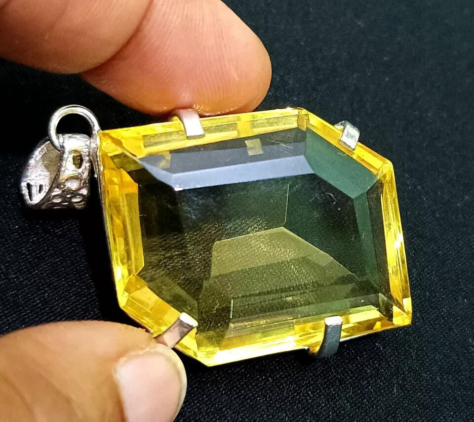 118.10 Ct Fancy Cut Yellow Natural Topaz 925 Solid Silver Pendant Loose Gemstone