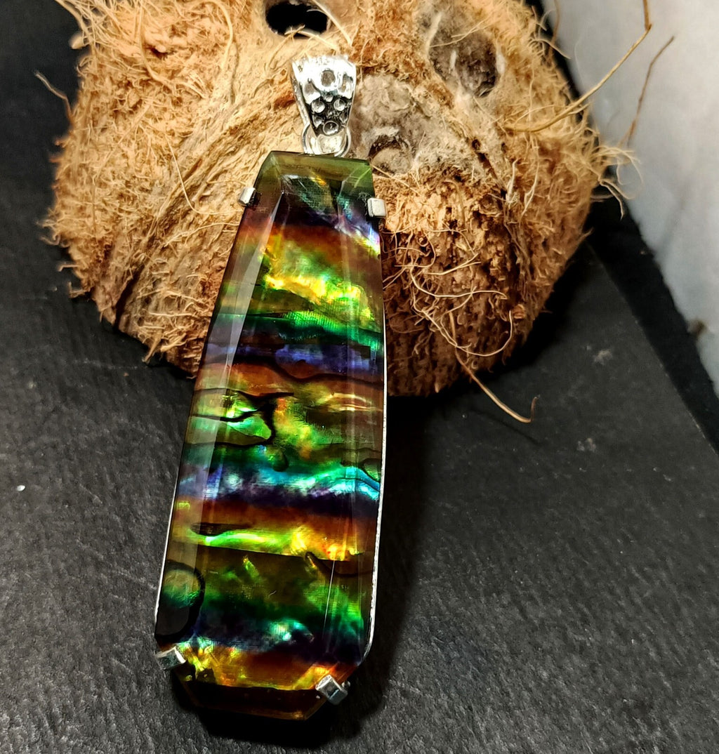 Certified 100.10 Ct Natural Ammolite 925 Solid Silver Rainbow Pendant Gemstone