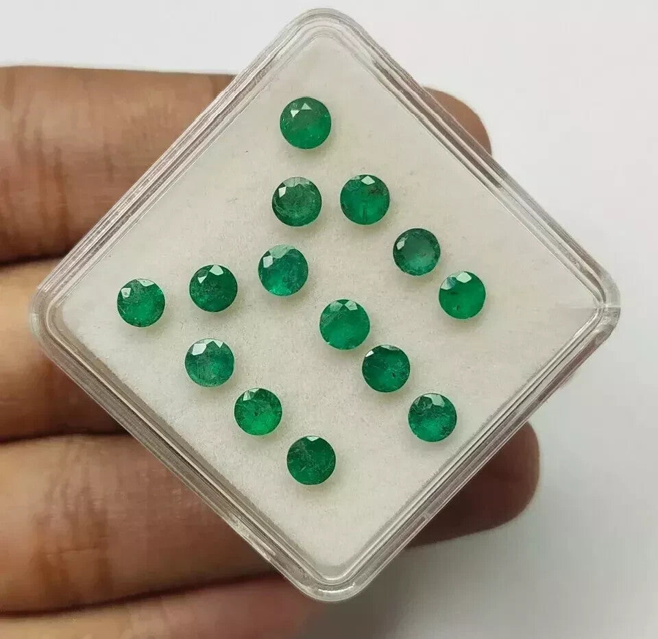 Natural Colombia Green Emerald 5 MM Round 14 Pcs Lot Certified Loose Gemstone