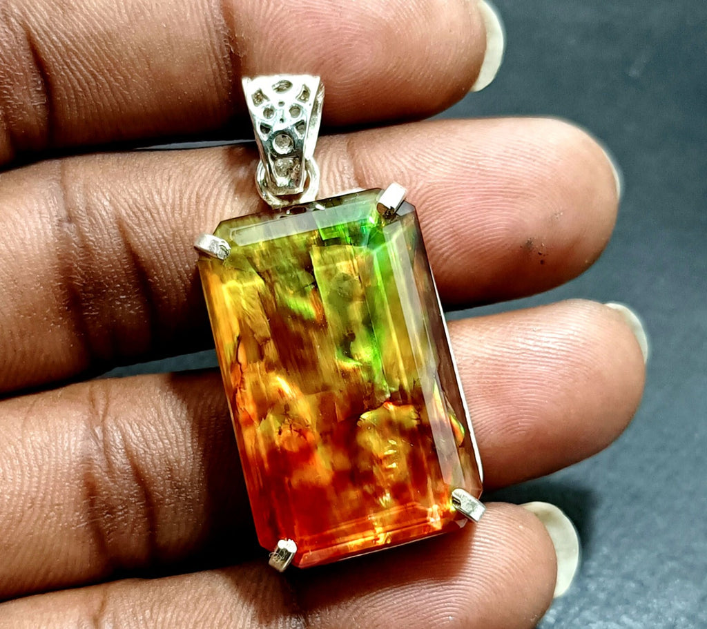 Certified 58.40  Ct Natural Ammolite 925 Solid Silver Pendant Loose Gemstone