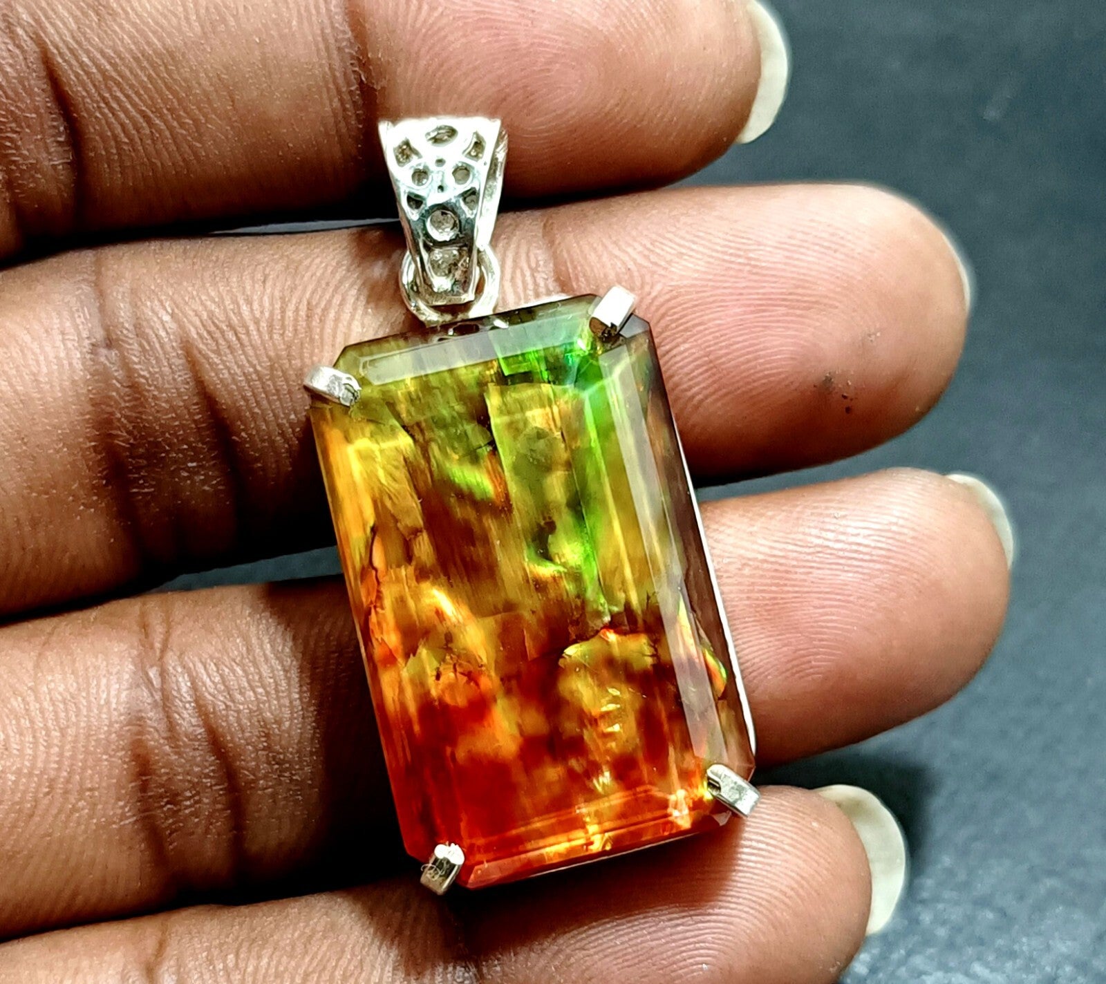 Certified 58.40  Ct Natural Ammolite 925 Solid Silver Pendant Loose Gemstone