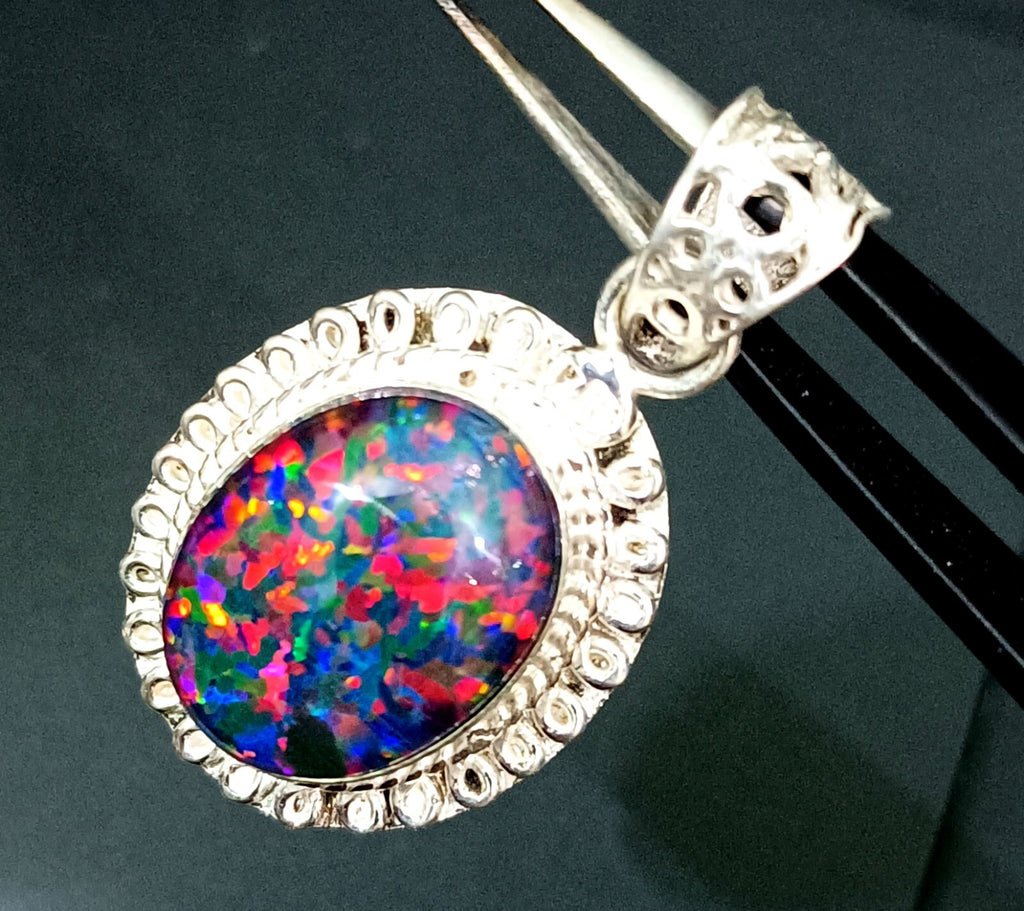 Sterling Silver Triplet Oval Opal Gemstone Handmade Pendant Jewelry 28.65 Ct