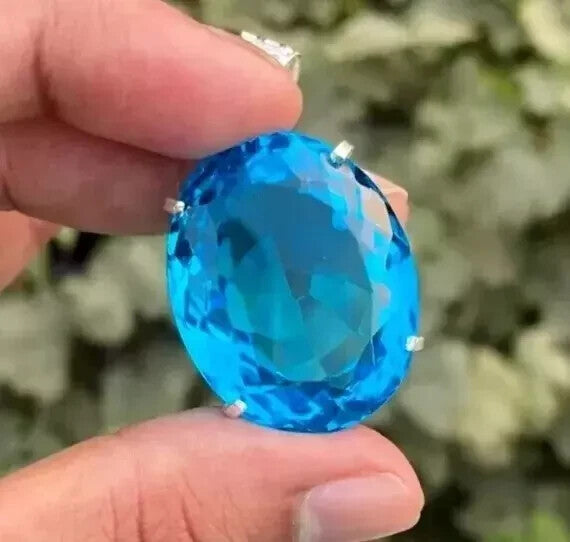 73 Ct+ Certified Natural Blue Oval Topaz 925 Solid Silver Pendant Gemstone