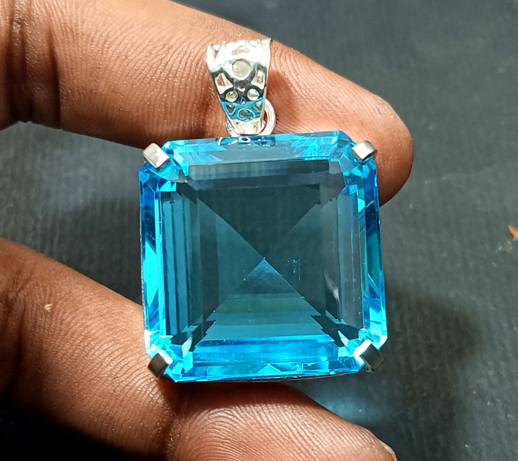 96.75 Ct Certified Natural Topaz 925 Solid Silver Asscher Pendant Loose Gemstone