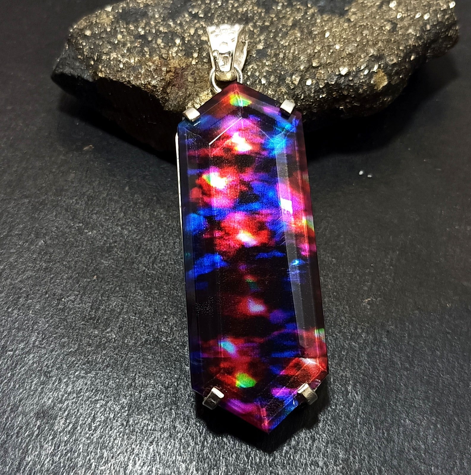 Certified Fancy Cut  96.95 Ct Natural Ammolite  Solid Silver Pendant Gemstone