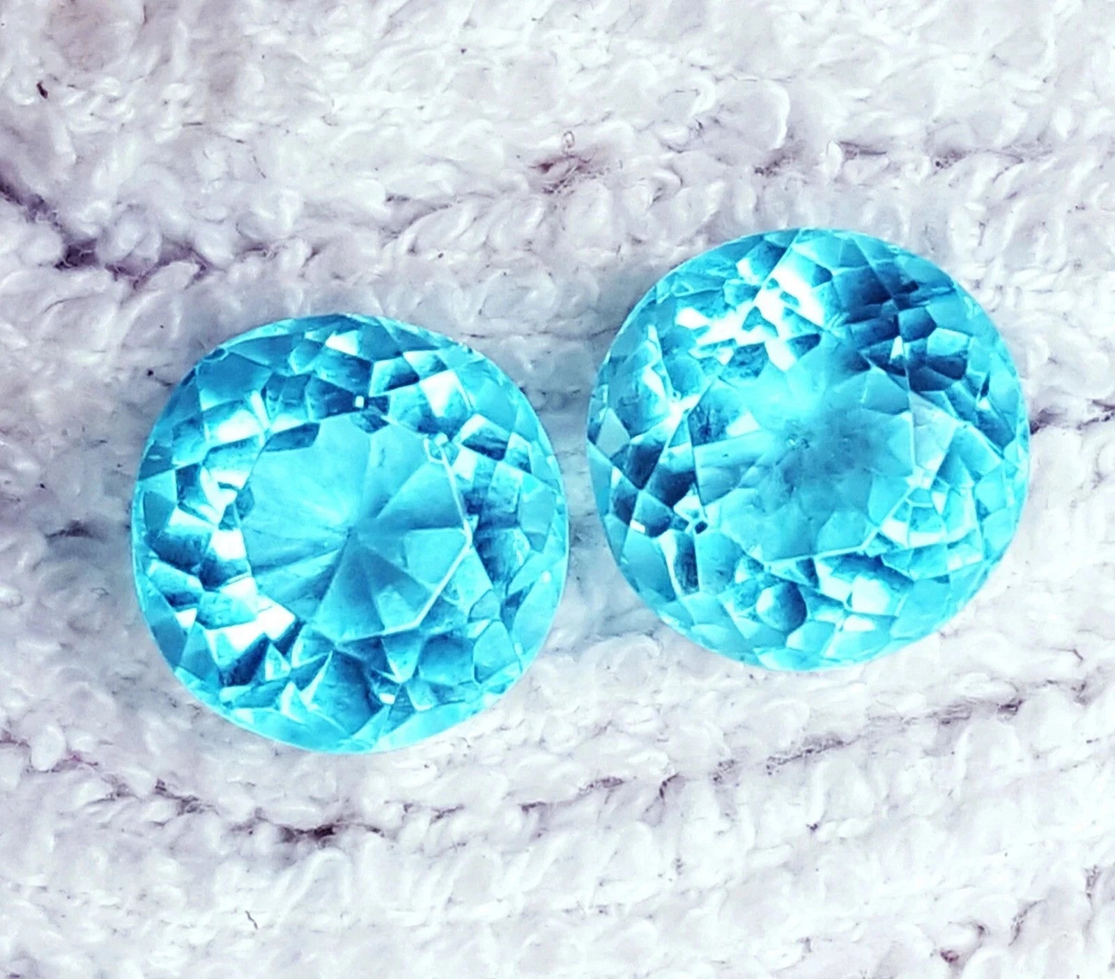 Brazilian Natural 8 Ct Blue Aquamarine Round Loose Gemstone Certified Lot/ 2 Pcs