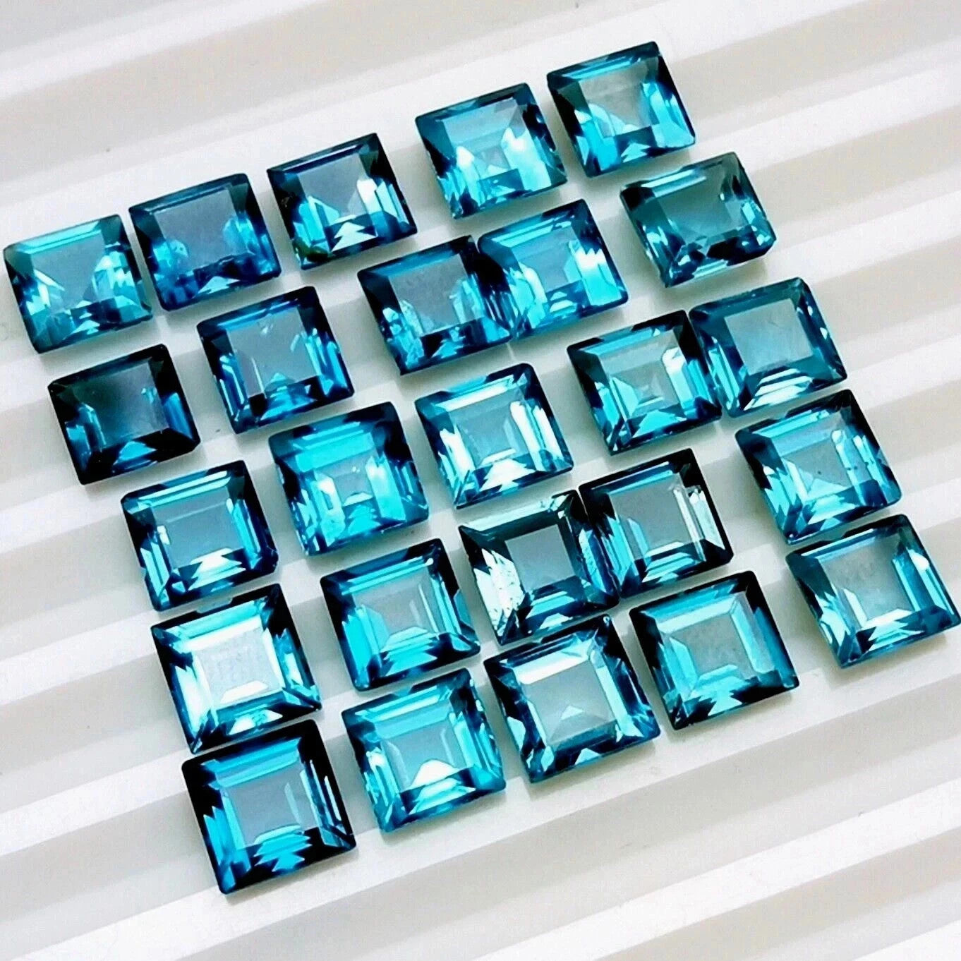 Natural Excellent Quality London Blue Topaz 4 mm 25 PCS Square Cut Gemstone Lot