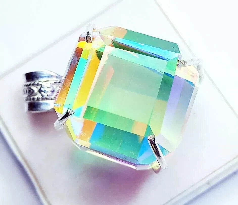 100 Ct Loose Natural Mystic Quartz Cube Gems in solid Sliver Timeless Pendant