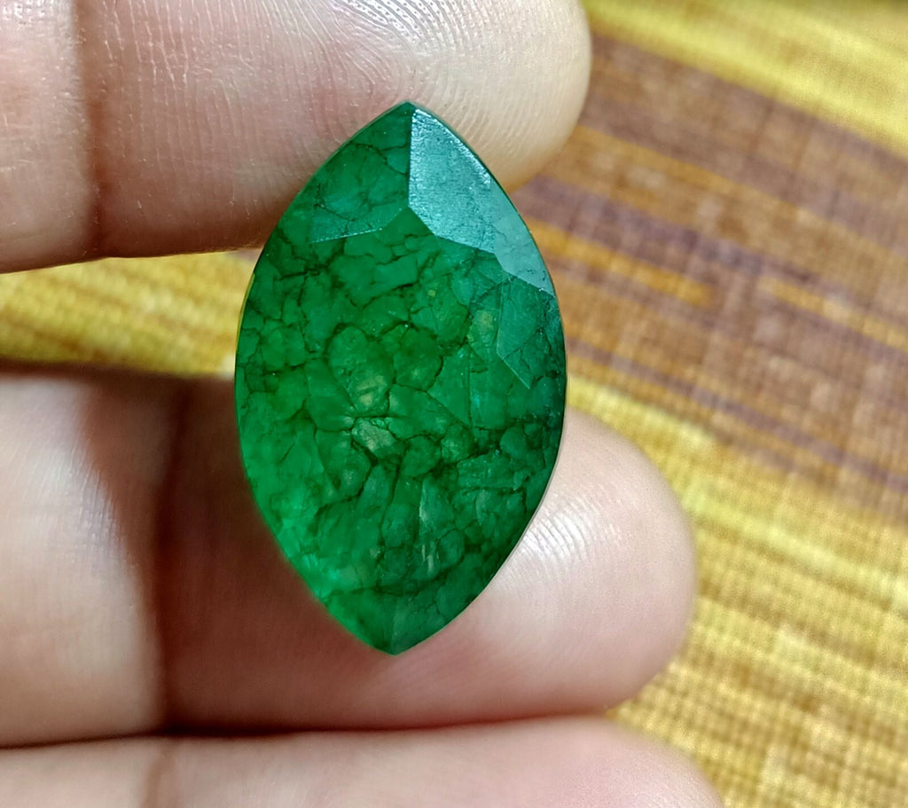 Flawless Natural 13.40 Ct Green Emerald Certified Marquise Facet Loose Gemstone