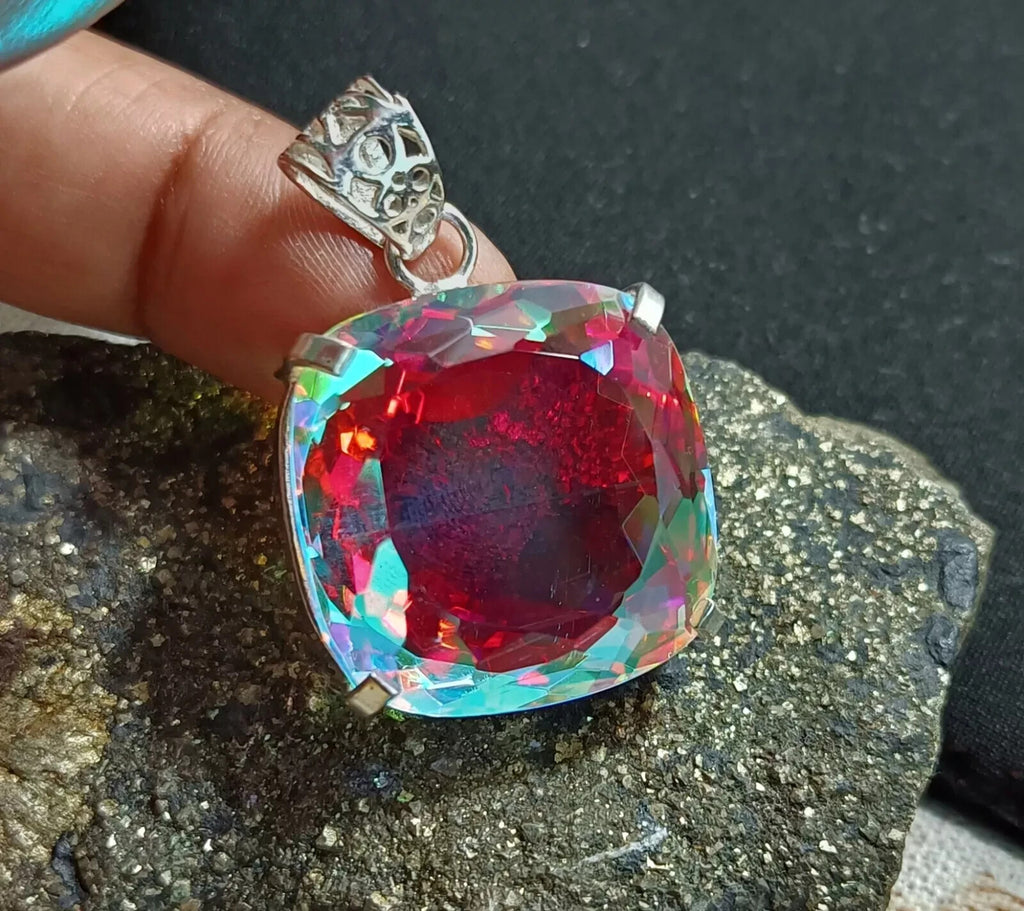 86.29 Ct Natural Hand-Made Mystic 925 Solid Silver Rainbow Color Loose Pendant