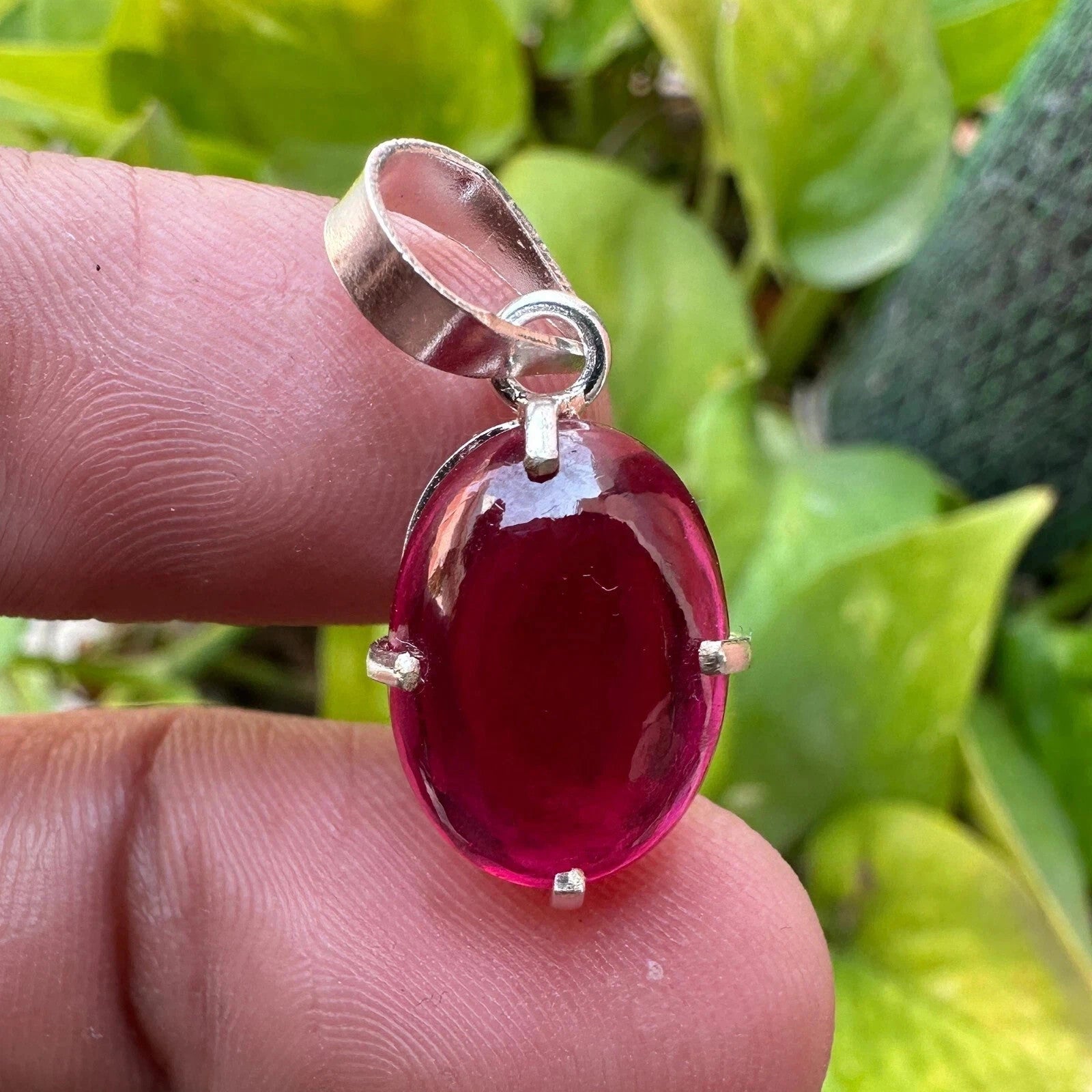 20.55 Ct Natural Ruby Cabochon Pendant Necklace in 925 Silver Handmade Jewelry