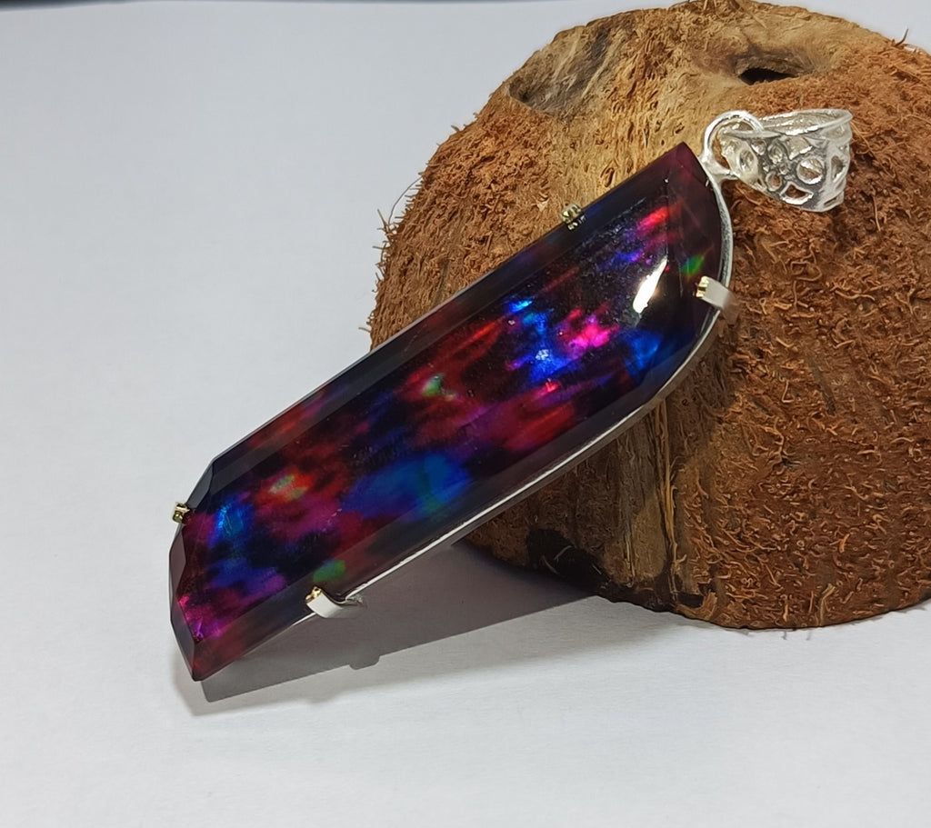 Certified Fancy Cut 80.70 Ct Natural Ammolite  Solid Silver Pendant Gemstone