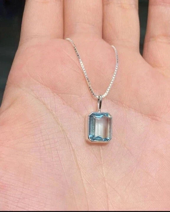 15 Ct Aquamarine Necklace 925 Sterling Silver aquamarine Handmade Pendant Gift