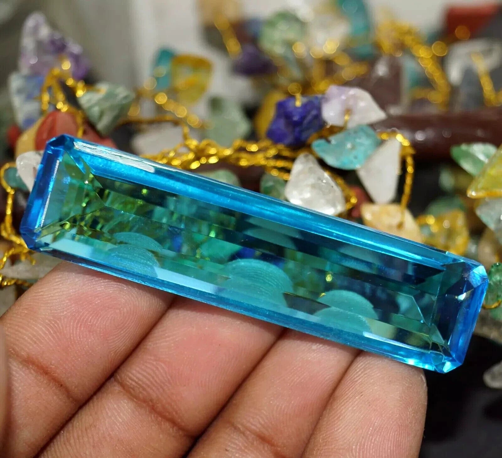 Certified Natural Brazilian 95.50 Ct Sky Blue Emerald Cut Topaz Loose Gemstone