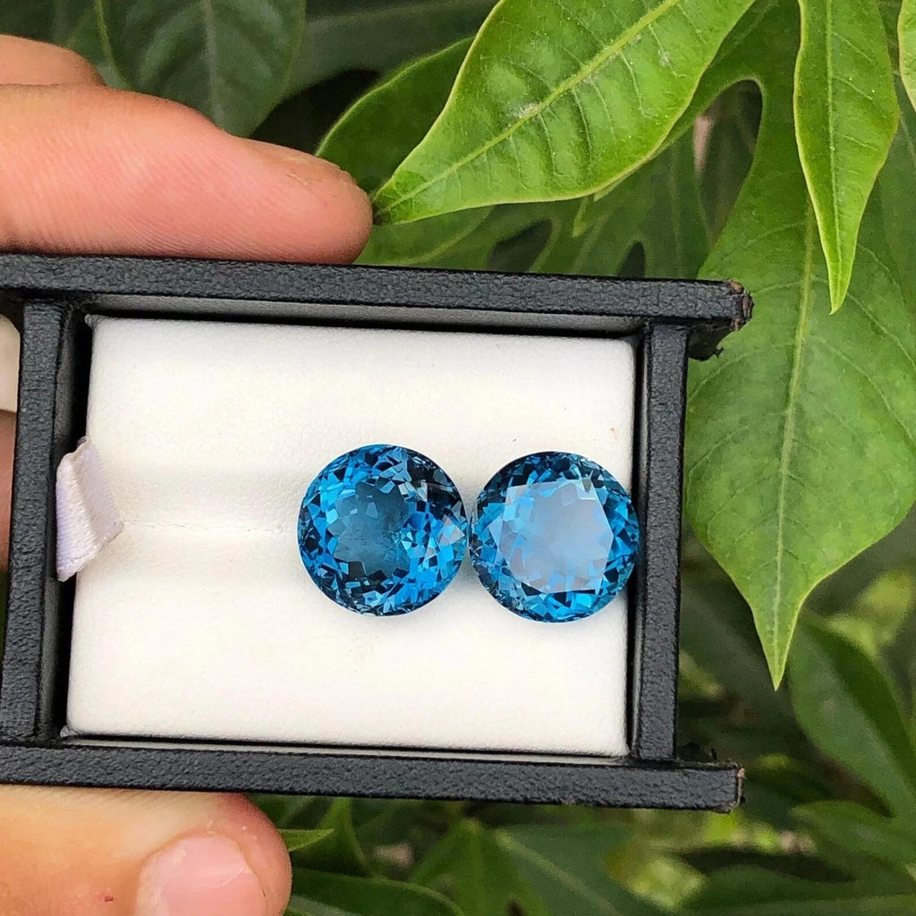 30 Ct 2 Pcs Natural Swiss Blue Sapphire GIE Certified Round Cut Loose Gemstone