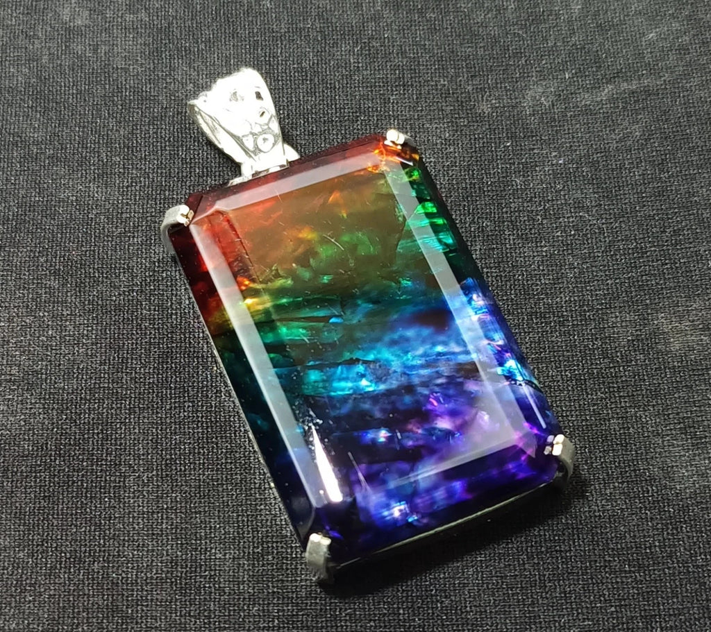95.60 Ct Natural Ammolite Opal Doublet Pendant Multi-Color Rare Loose GEMSTONE