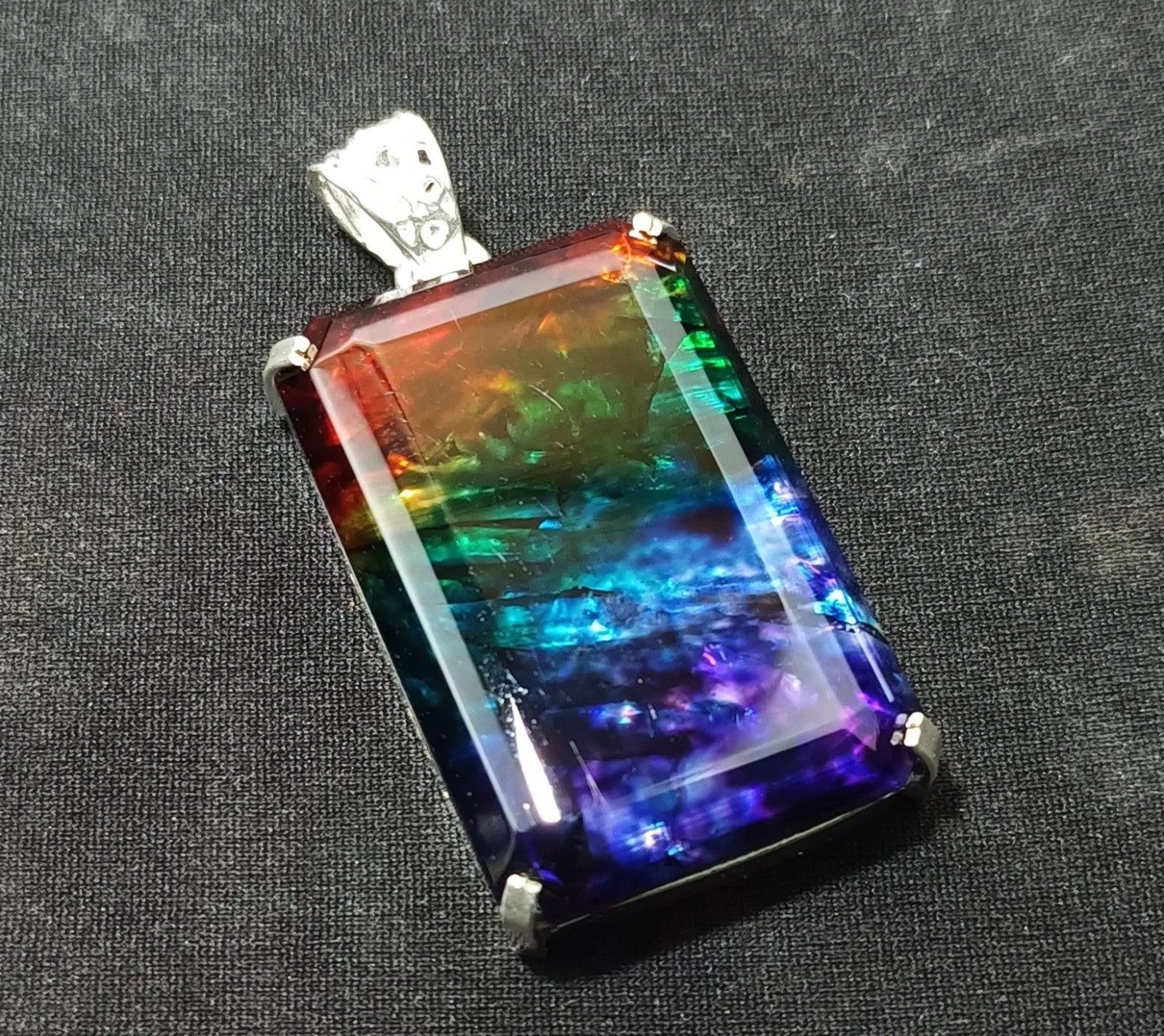 95.60 Ct Natural Ammolite Opal Doublet Pendant Multi-Color Rare Loose GEMSTONE