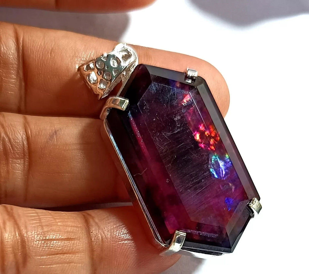 63.10 Ct Natural Ammolite 925 Solid Silver PENDANT MultiColor Certified Gemstone