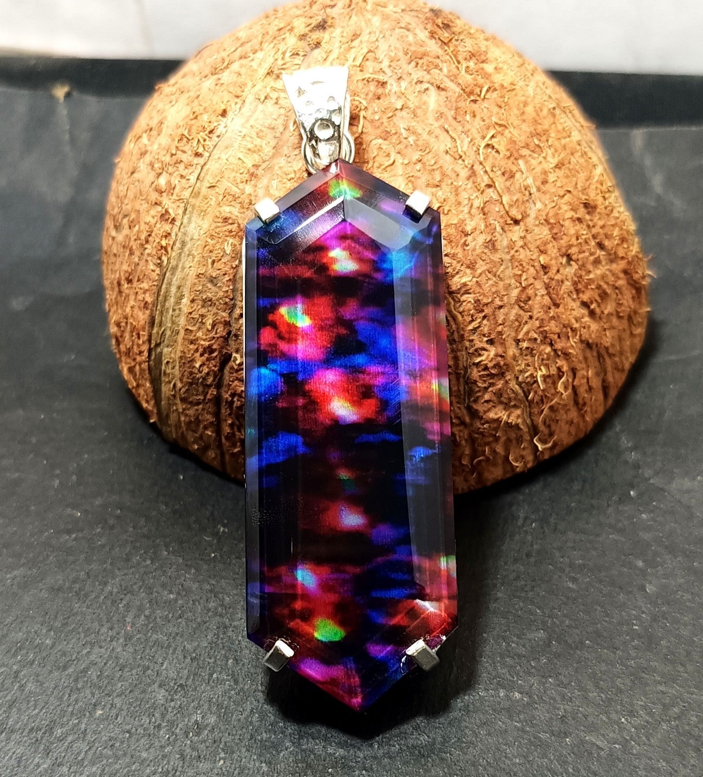 Certified Fancy Cut  96.95 Ct Natural Ammolite  Solid Silver Pendant Gemstone
