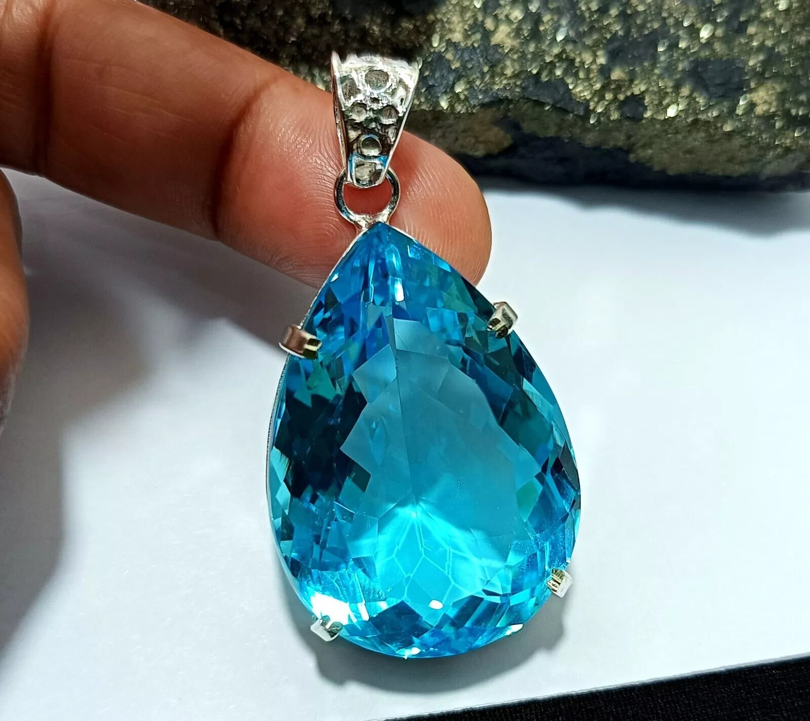 Certified Natural 95.95 Ct Brazilian Blue Pear Topaz Pendant Loose Gemstone