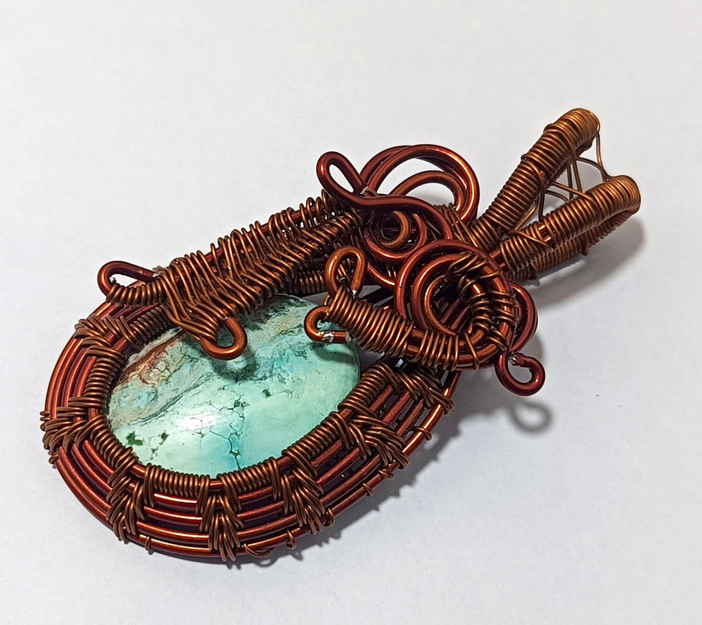 72.25 Ct GIE Certified Green Amazonite Gemstone Copper Wire Handmade  Pendant
