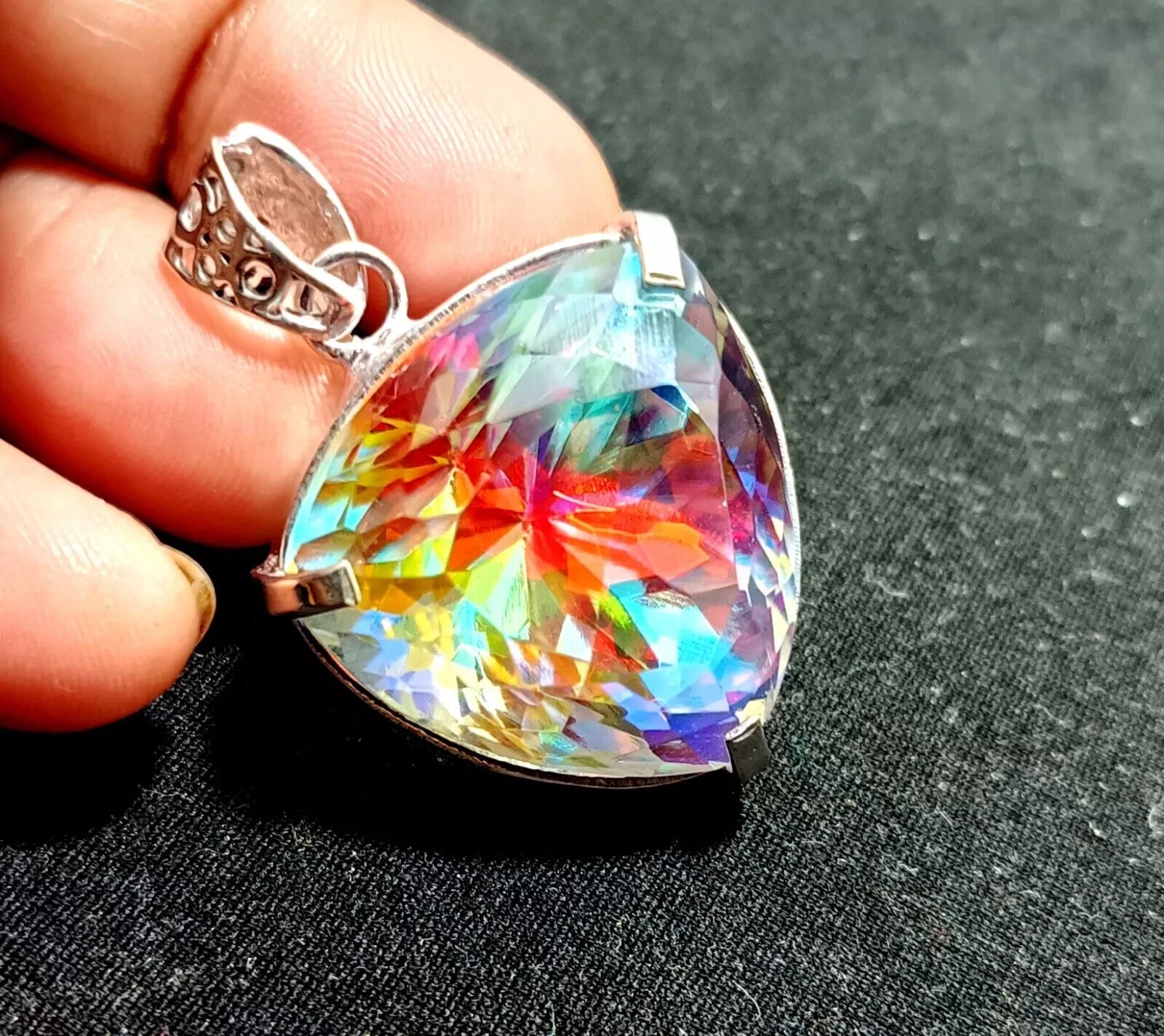 90.60 Ct+ Mystic Topaz Trillion Cut Sterling Silver Rainbow Pendant Gemstone
