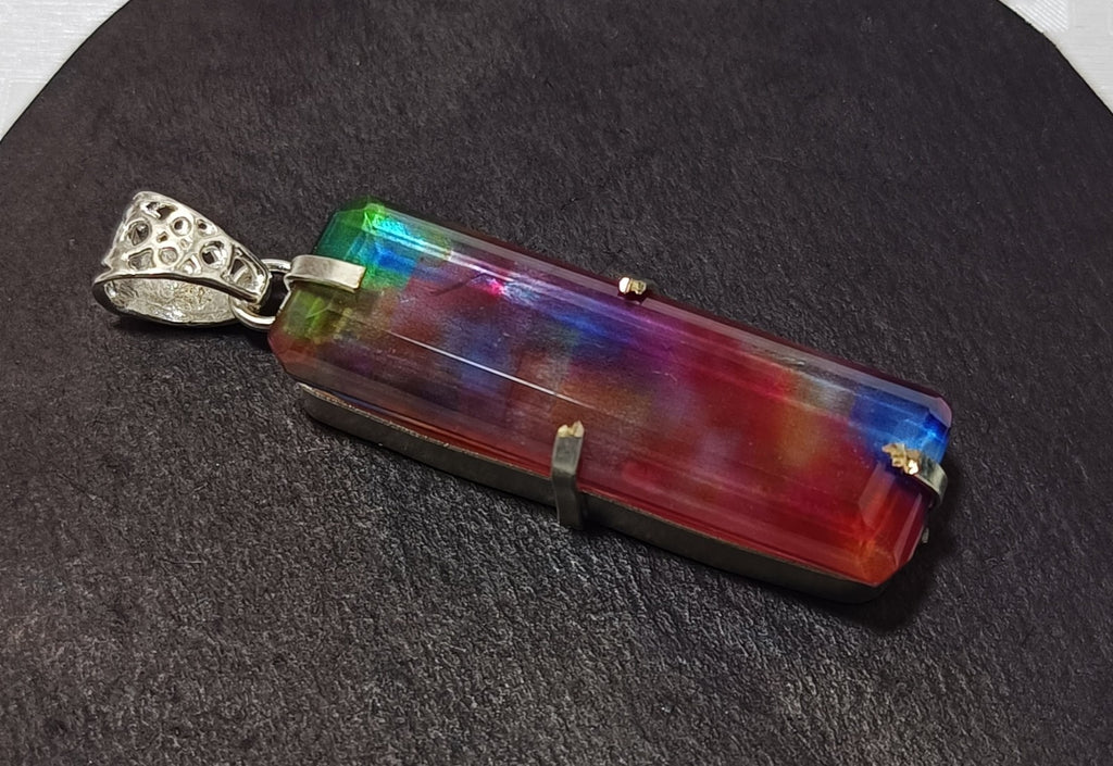 Certified 56.40Ct Natural Ammolite 925 Silver Emerald Cut Pendant Loose Gemstone