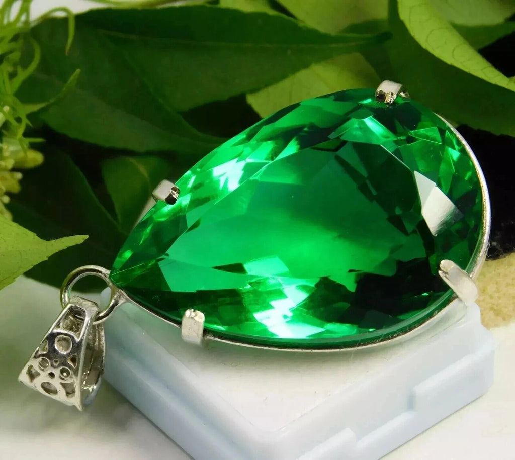 AA+ Natural Certified Green Topaz Pendant 95.92 Ct+ Nice Pear Cut Gemstone