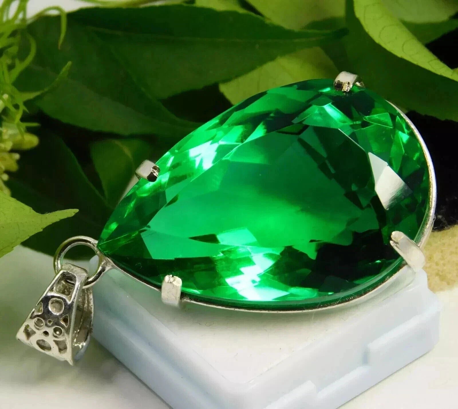 AA+ Natural Certified Green Topaz Pendant 95.92 Ct+ Nice Pear Cut Gemstone