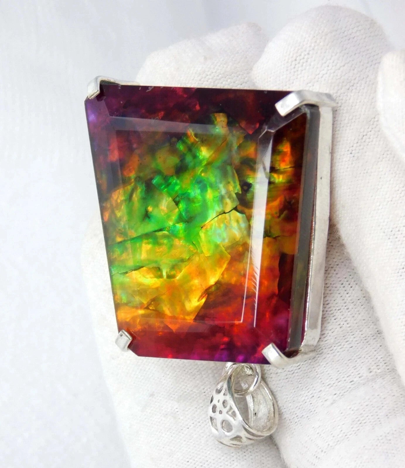 EGL Certified 85.15 Ct Natural Ammolite 925 Solid Silver Pendant Loose Gemstone