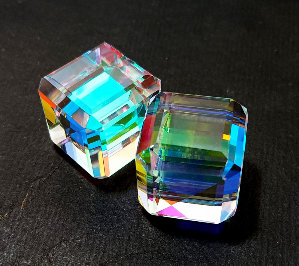 EGL Certified 243.05 Ct Natural Cube Cut Rainbow Color Mystic Loose Gems 2 pcs